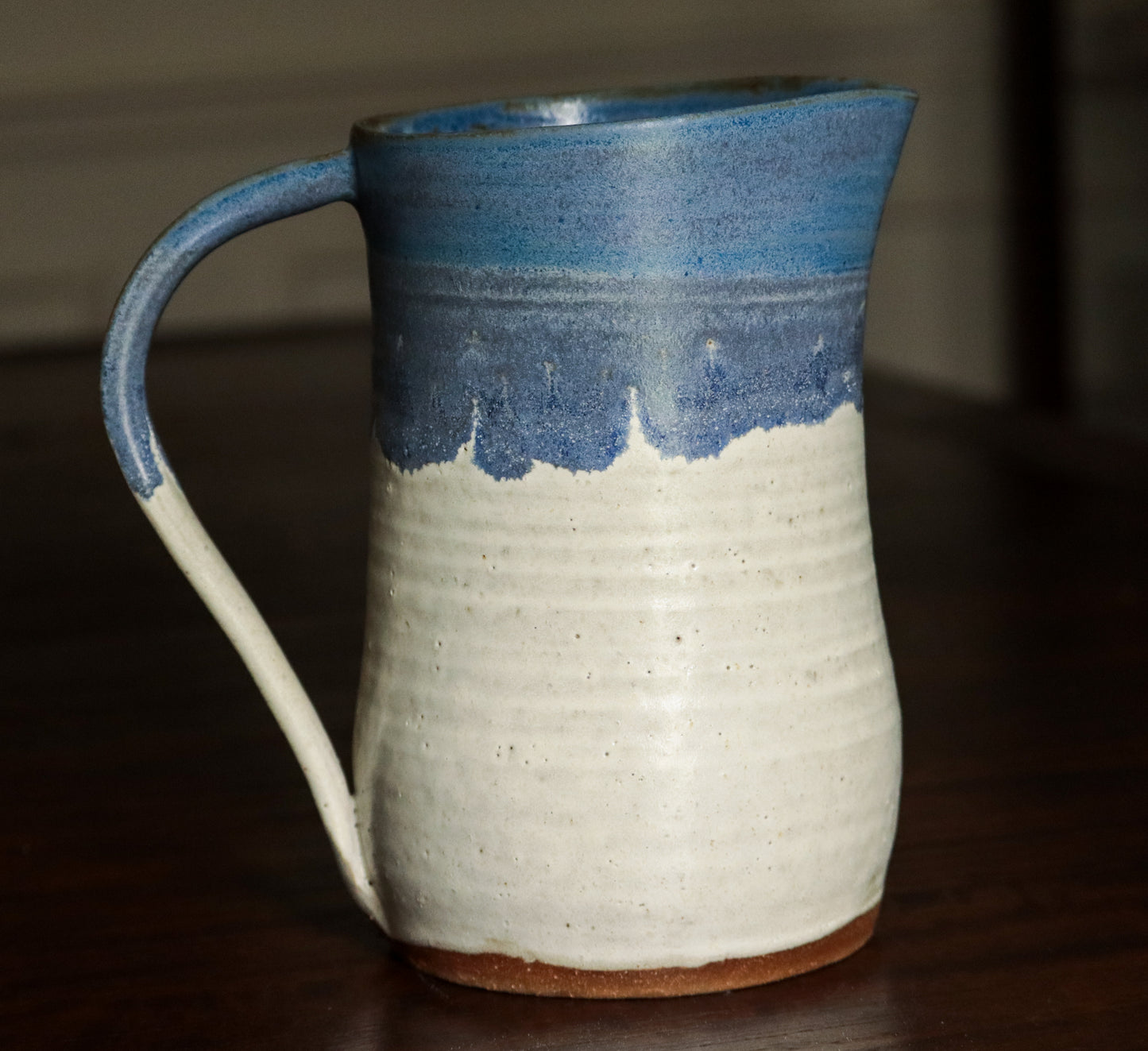 Handthrown Creamy Matte and Blue Pitcher