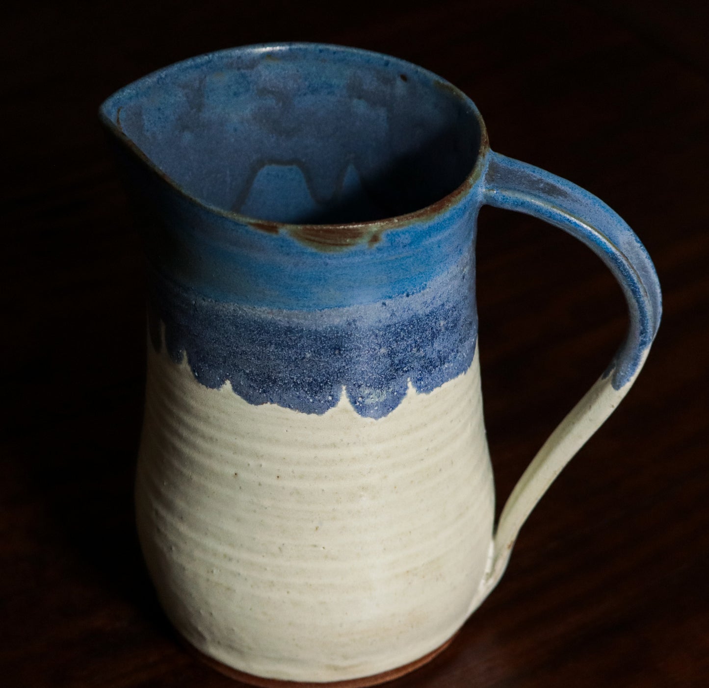 Handthrown Creamy Matte and Blue Pitcher