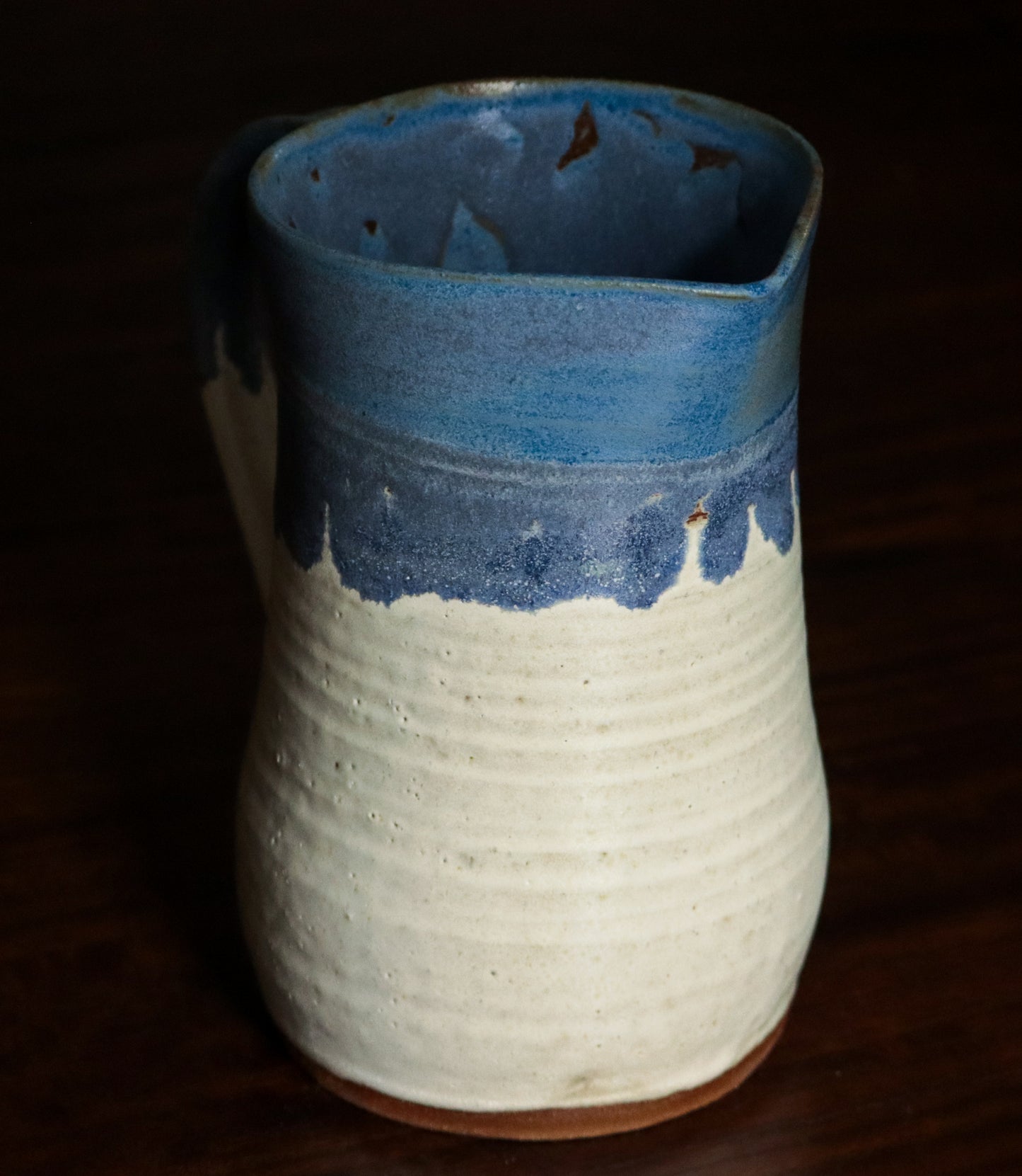 Handthrown Creamy Matte and Blue Pitcher