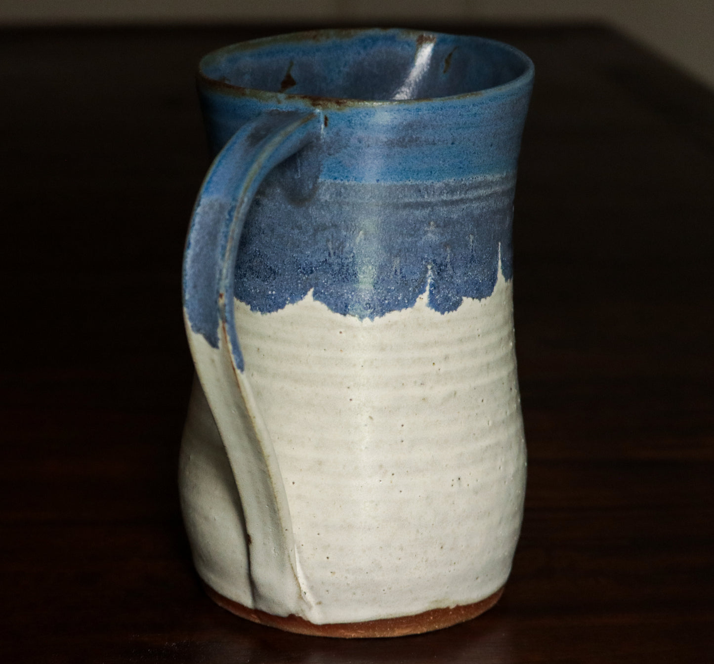 Handthrown Creamy Matte and Blue Pitcher